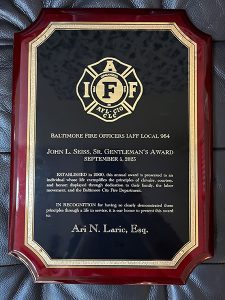 Ari N. Laric from BSG Law Honored by the Baltimore City Fire Officer’s Union